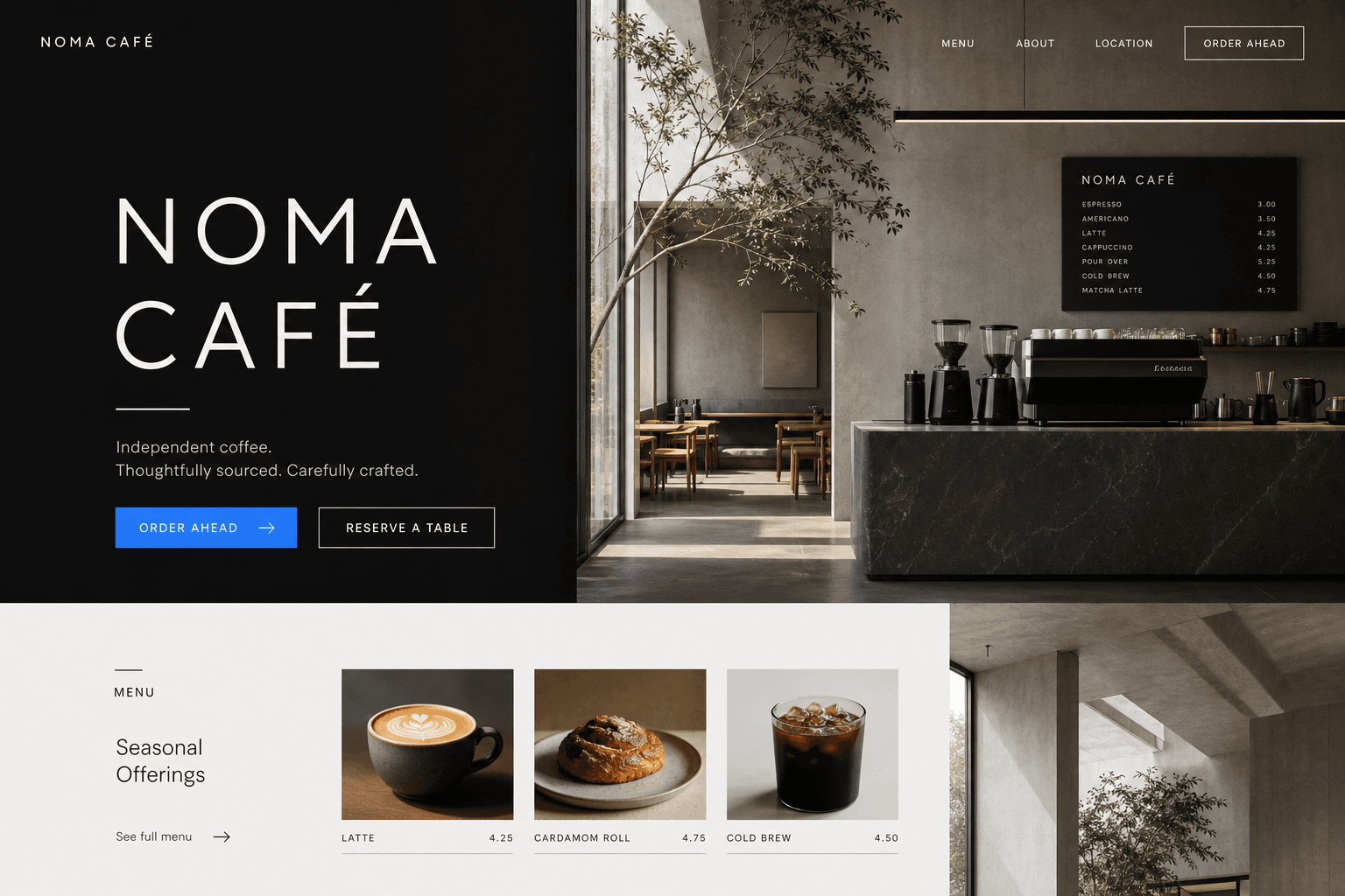 Landing page premium criada para uma cafeteria independente